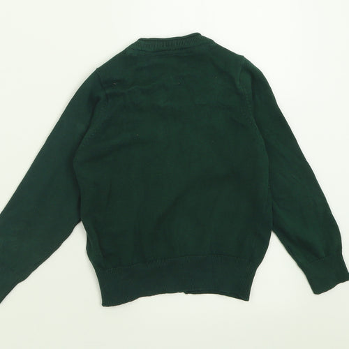 Marks and Spencer Girls Green V-Neck  Cotton Cardigan Jumper Size 3-4 Years  Button - School Wear