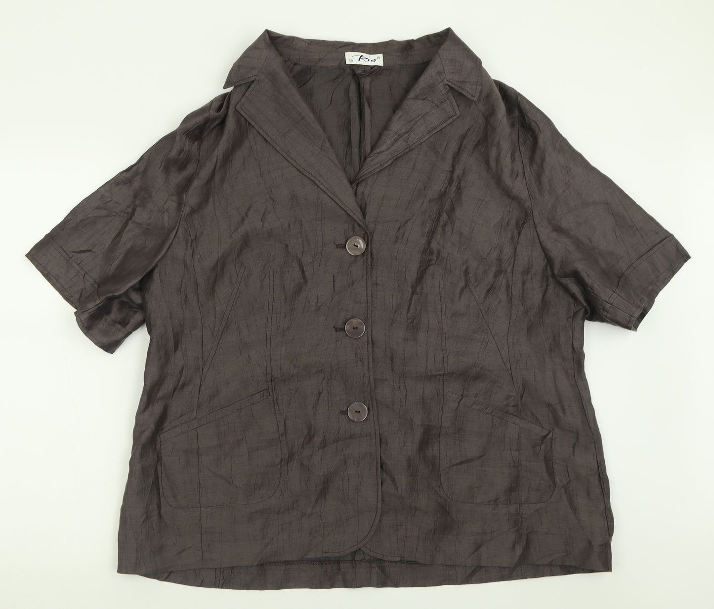 Rio Womens Brown  Linen Basic Button-Up Size 24 V-Neck