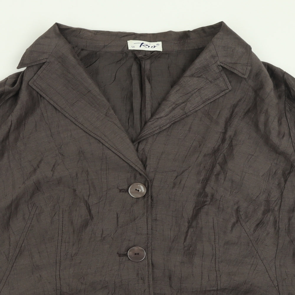 Rio Womens Brown  Linen Basic Button-Up Size 24 V-Neck