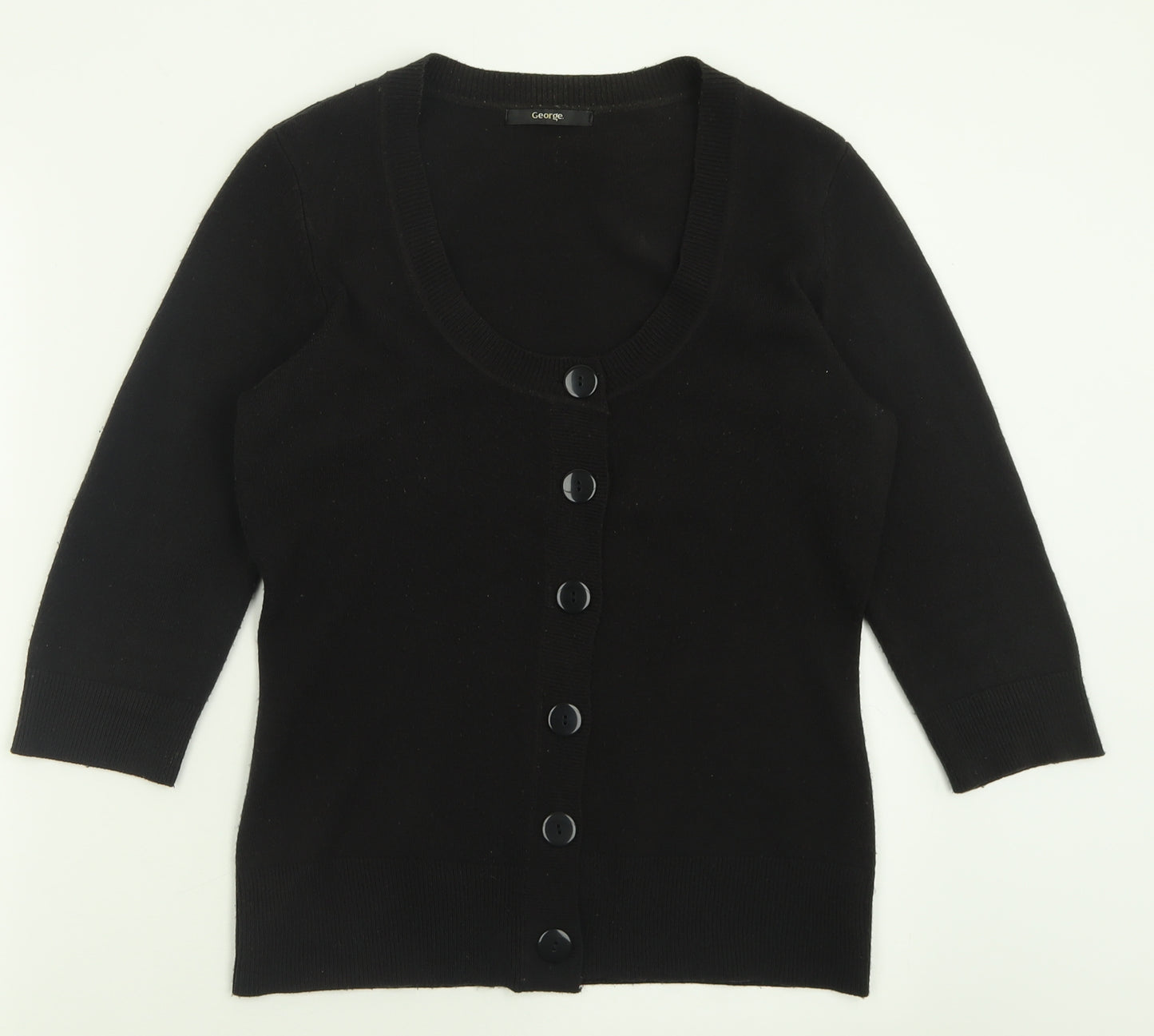 George Womens Black Scoop Neck  Acrylic Cardigan Jumper Size 12