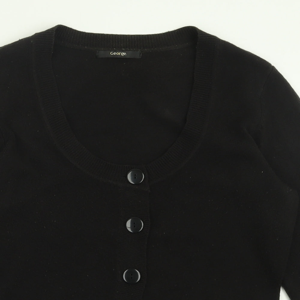 George Womens Black Scoop Neck  Acrylic Cardigan Jumper Size 12