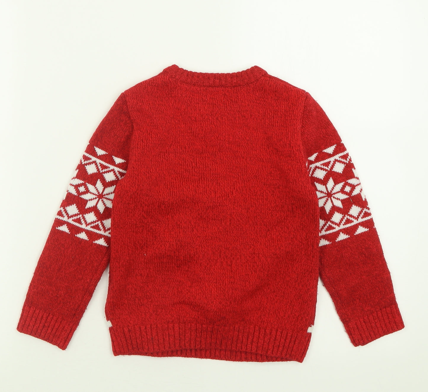 F&F Boys Red Crew Neck Geometric Acrylic Pullover Jumper Size 4-5 Years  Pullover - Christmas  Jumper
