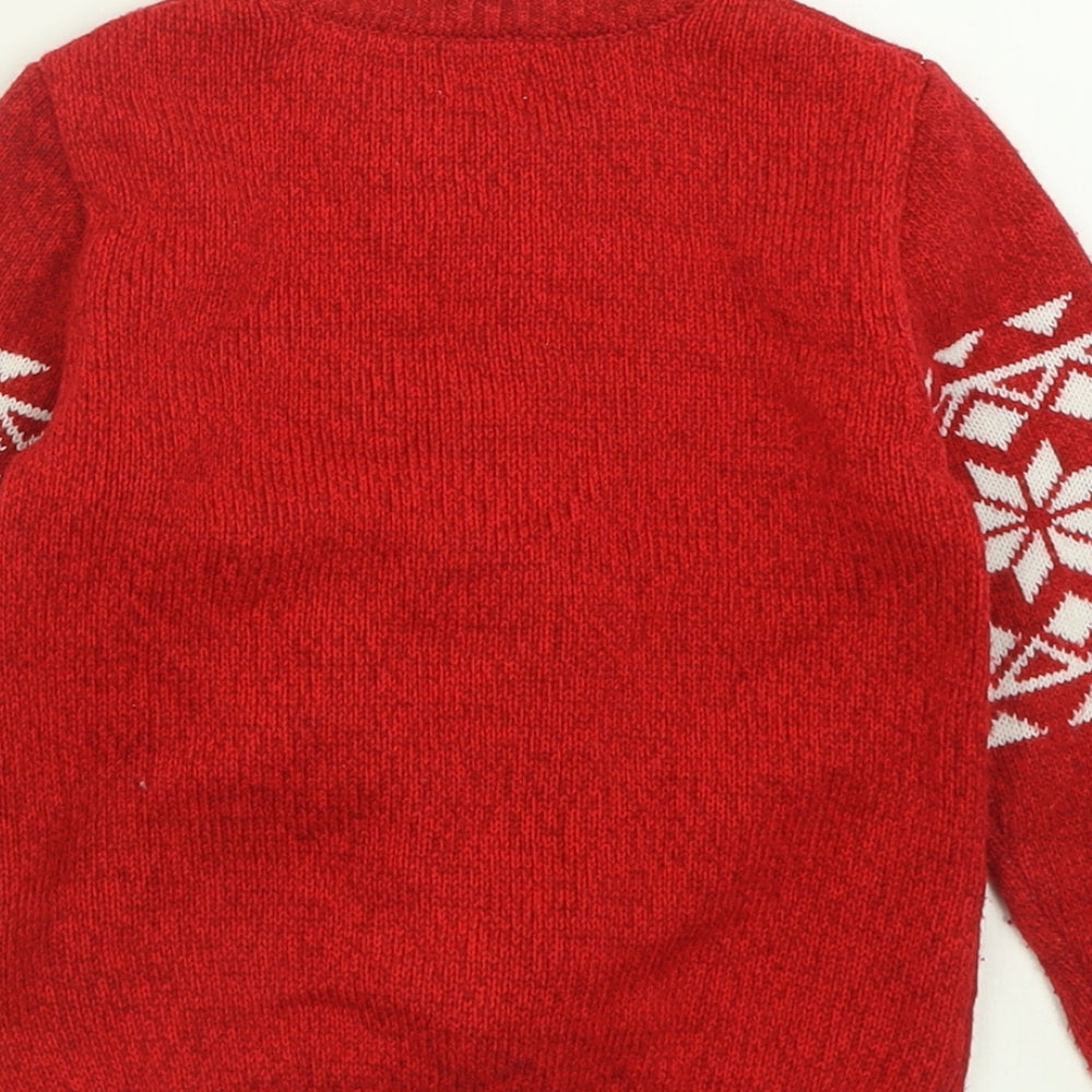 F&F Boys Red Crew Neck Geometric Acrylic Pullover Jumper Size 4-5 Years  Pullover - Christmas  Jumper