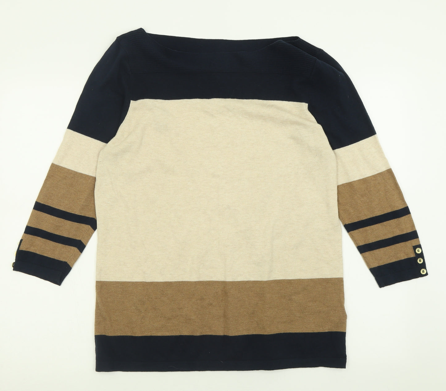 NEXT Womens Brown Boat Neck Striped Cotton Pullover Jumper Size 18