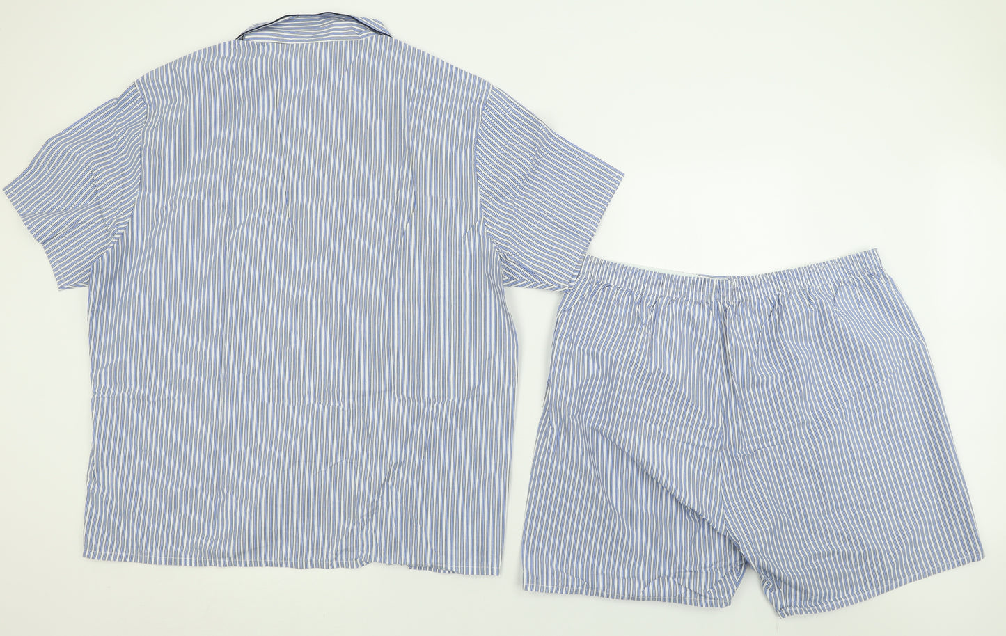 Marks and Spencer Mens Blue Striped Cotton  Pyjama Set Size XL  Button - Short Pyjama Set