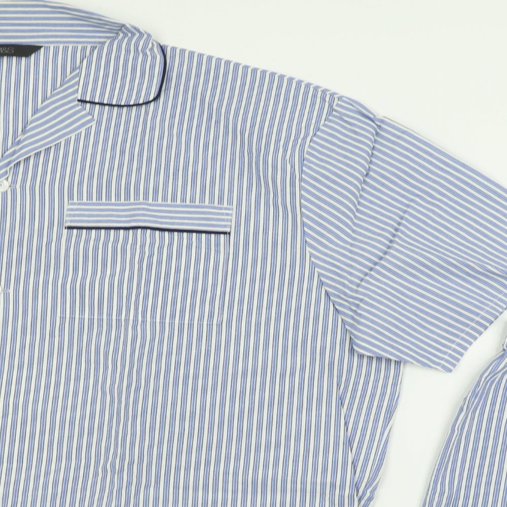 Marks and Spencer Mens Blue Striped Cotton  Pyjama Set Size XL  Button - Short Pyjama Set