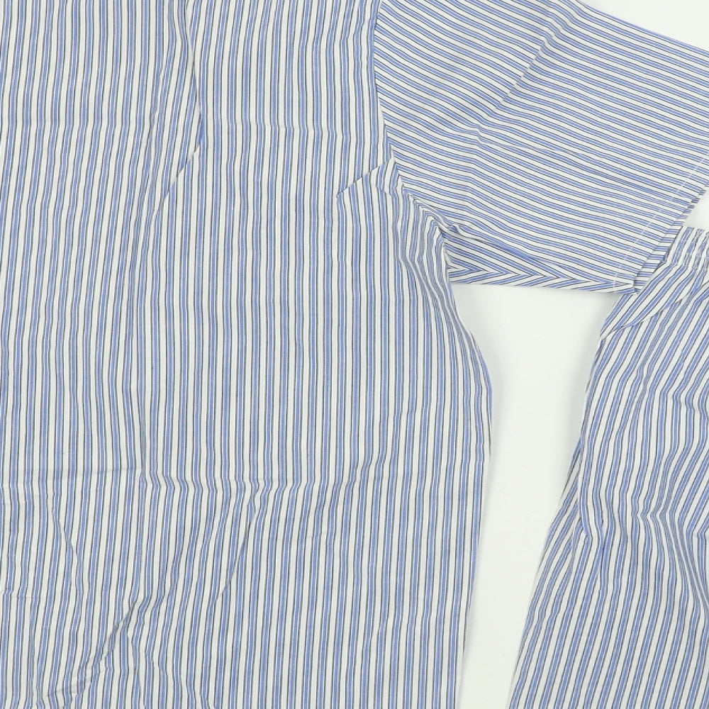 Marks and Spencer Mens Blue Striped Cotton  Pyjama Set Size XL  Button - Short Pyjama Set