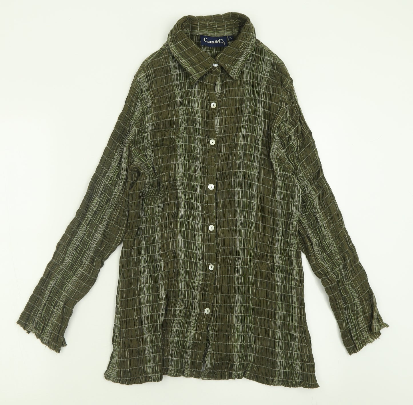 Casual & Co Womens Green Striped Cotton Basic Button-Up Size XL Collared
