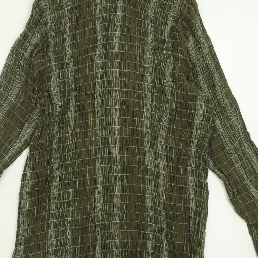 Casual & Co Womens Green Striped Cotton Basic Button-Up Size XL Collared
