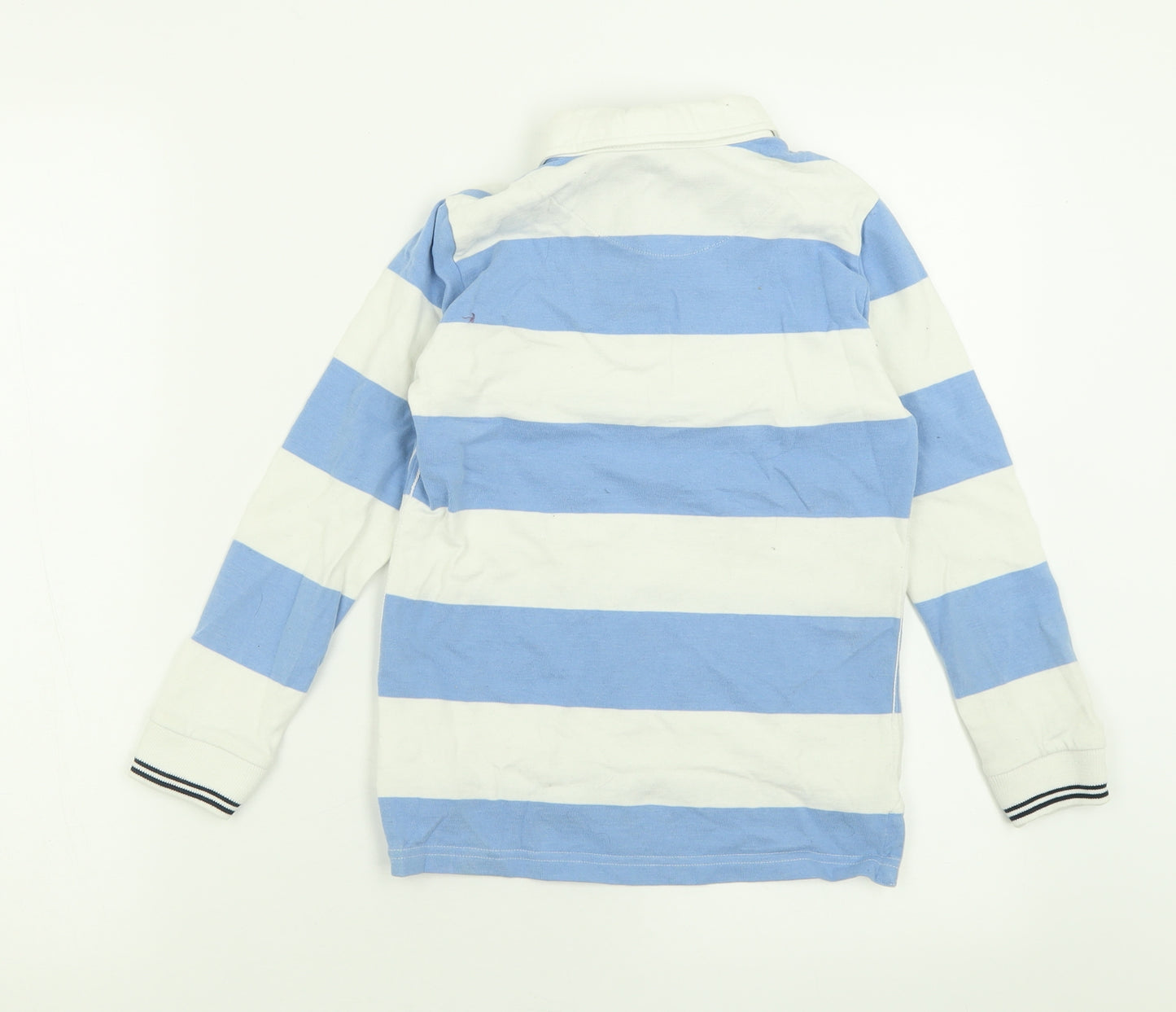 Marks and Spencer Boys Blue Striped Cotton Basic Polo Size 7-8 Years Collared Button