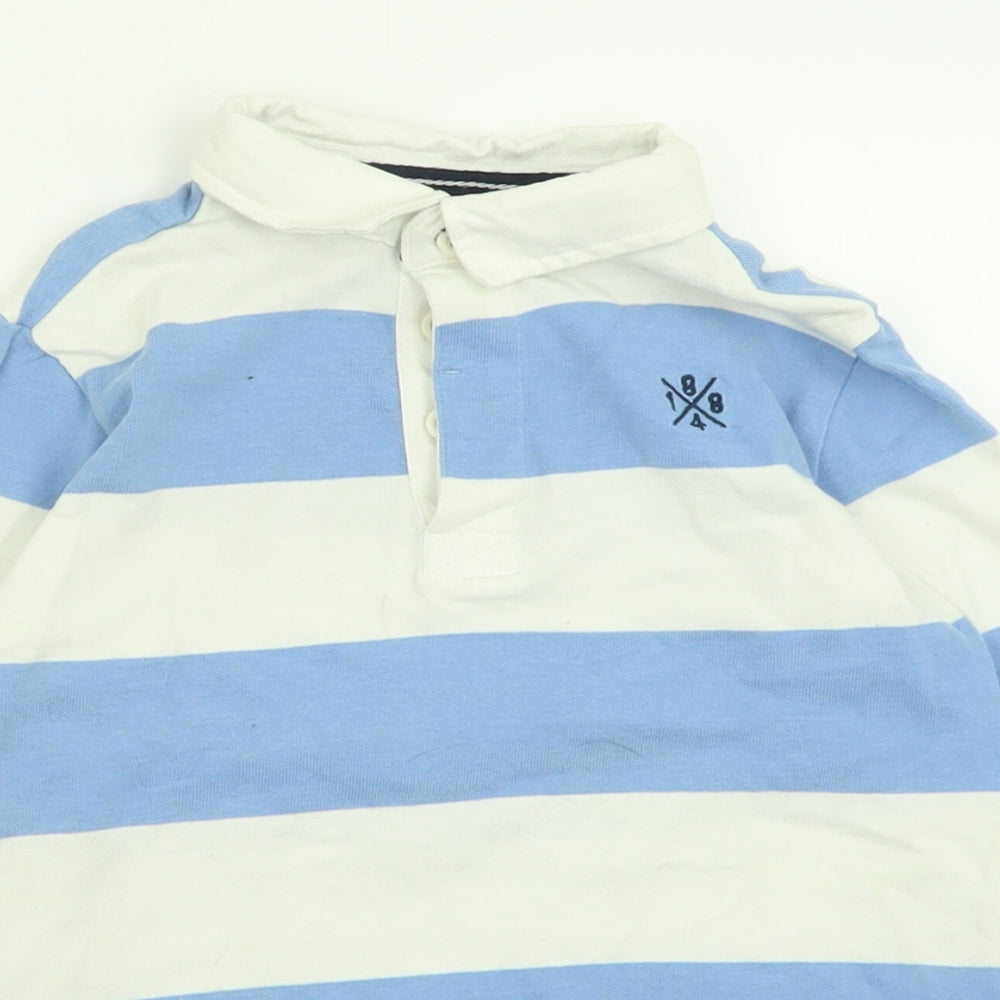 Marks and Spencer Boys Blue Striped Cotton Basic Polo Size 7-8 Years Collared Button