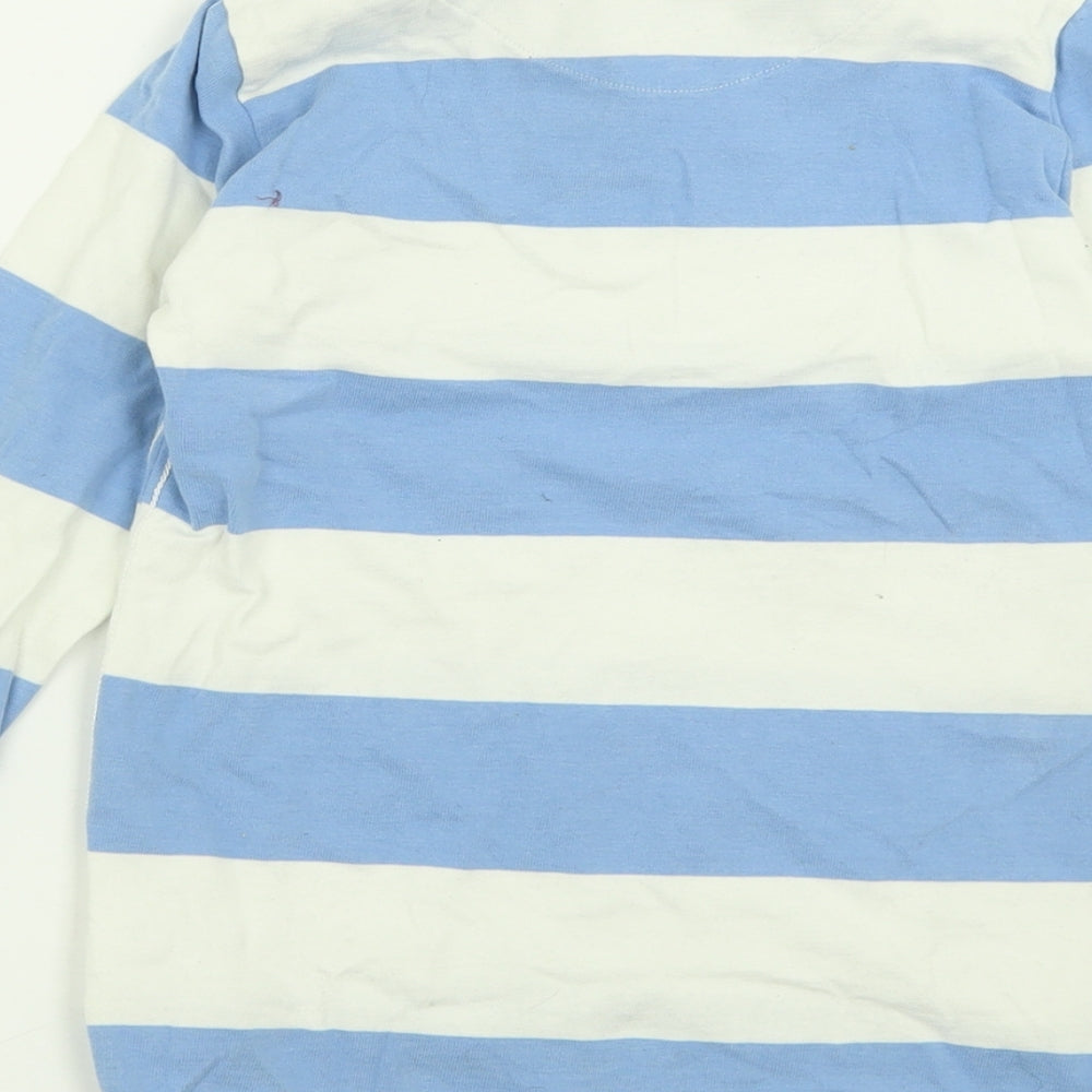 Marks and Spencer Boys Blue Striped Cotton Basic Polo Size 7-8 Years Collared Button