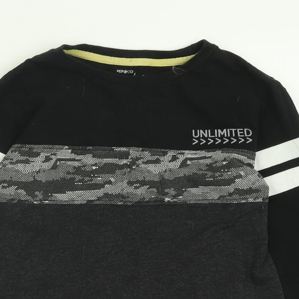 pep&cp Boys Black  Cotton Basic Casual Size 8-9 Years Crew Neck Pullover