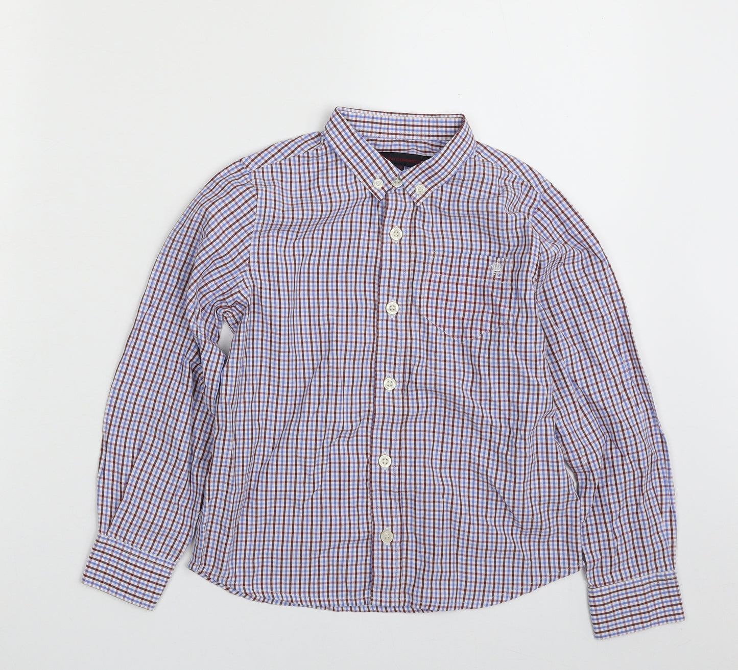 French Connection Boys Multicoloured Check Cotton Basic Button-Up Size 6-7 Years Collared Button