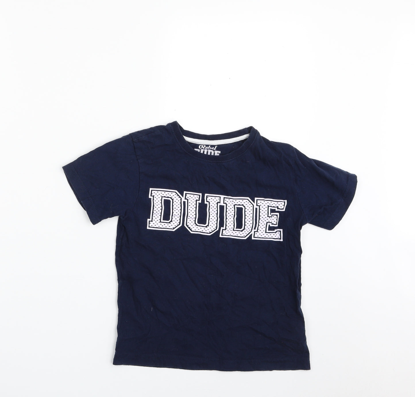 Primark Boys Blue  100% Cotton Pullover T-Shirt Size 7-8 Years Crew Neck Pullover - Dude