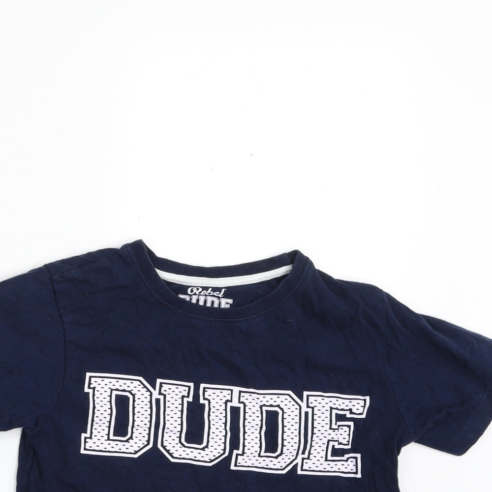 Primark Boys Blue  100% Cotton Pullover T-Shirt Size 7-8 Years Crew Neck Pullover - Dude