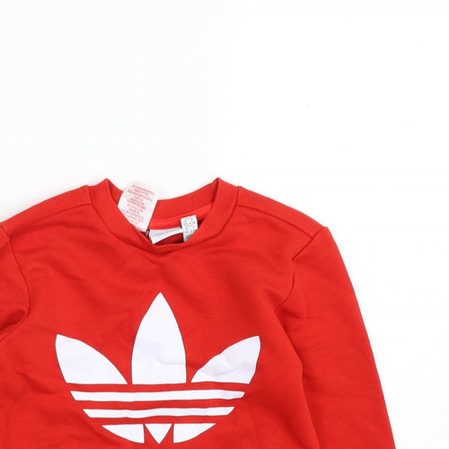 adidas Girls Red  Cotton Pullover Sweatshirt Size 6-7 Years  Pullover