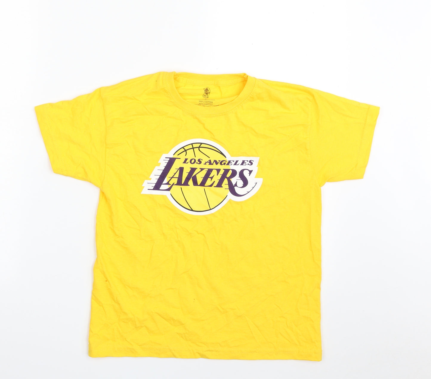 NBA Boys Yellow  100% Cotton Pullover T-Shirt Size S Crew Neck Pullover - Los Angeles Lakers