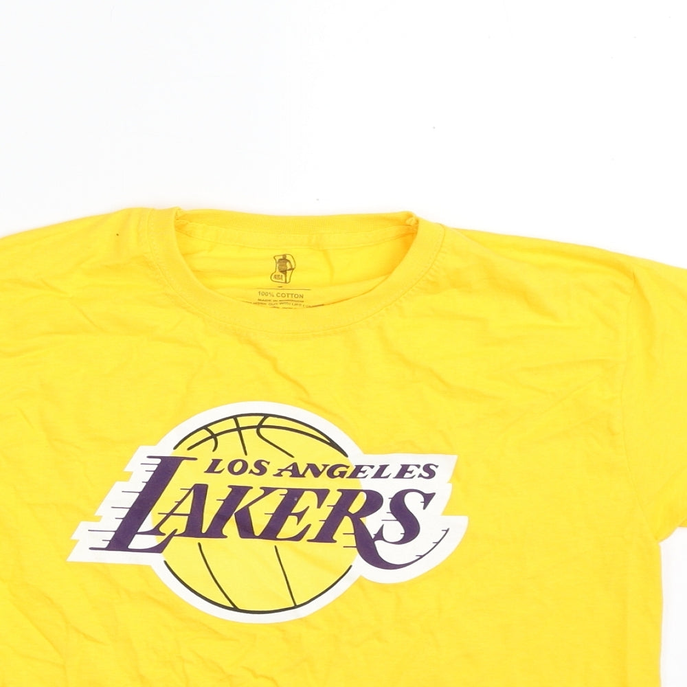 NBA Boys Yellow  100% Cotton Pullover T-Shirt Size S Crew Neck Pullover - Los Angeles Lakers