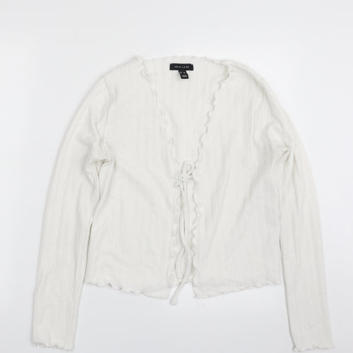 New Look Womens White V-Neck  Polyester Cardigan Jumper Size 10   - Tie