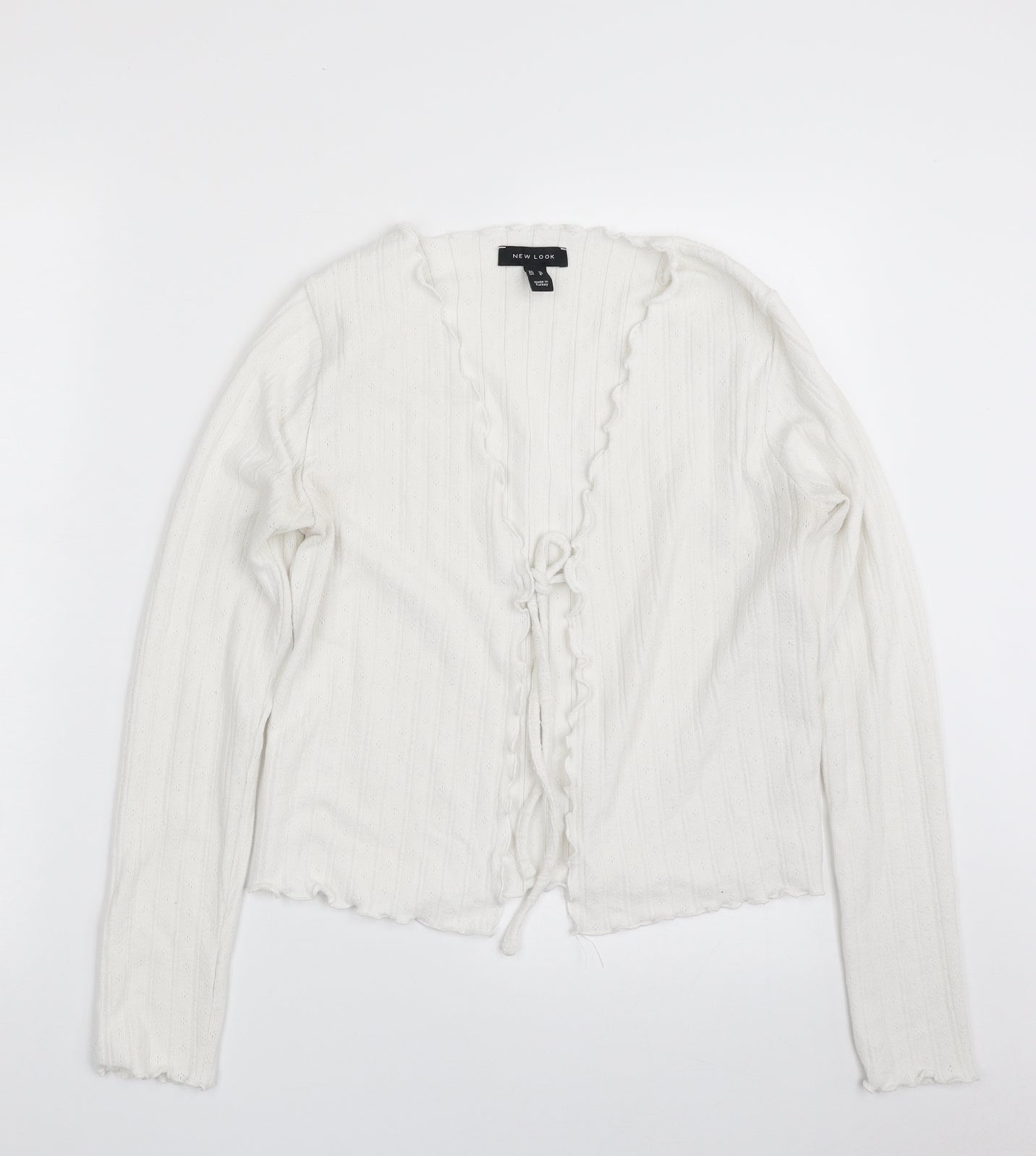 New Look Womens White V-Neck  Polyester Cardigan Jumper Size 10   - Tie