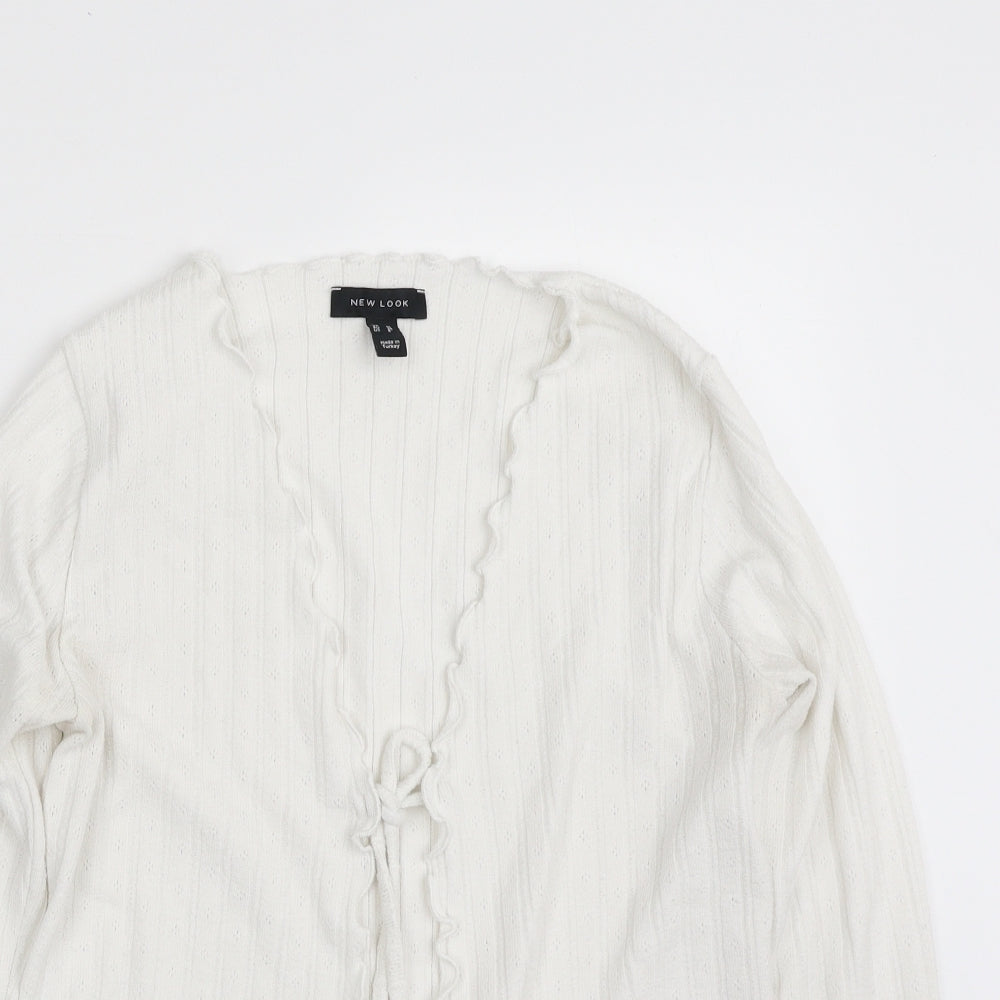 New Look Womens White V-Neck  Polyester Cardigan Jumper Size 10   - Tie