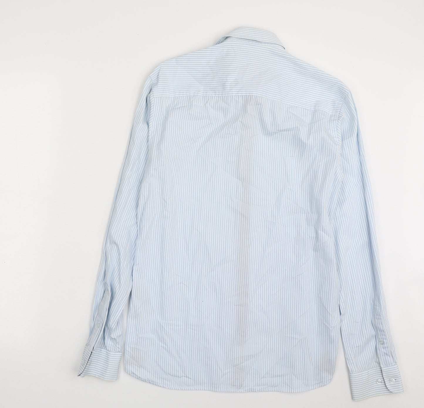 JACK & JONES Mens Blue Striped 100% Cotton  Dress Shirt Size S Collared Button