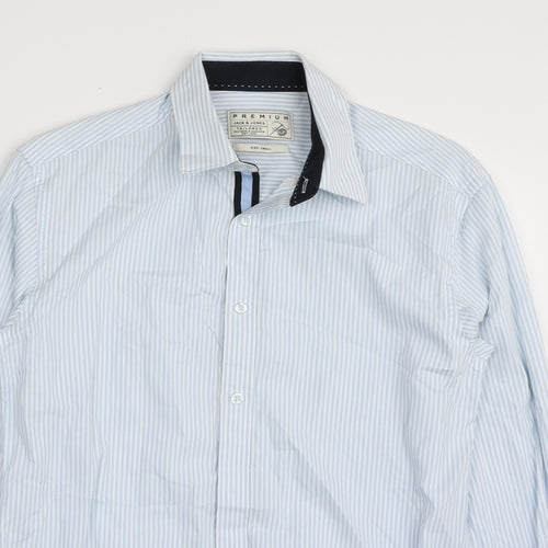 JACK & JONES Mens Blue Striped 100% Cotton  Dress Shirt Size S Collared Button