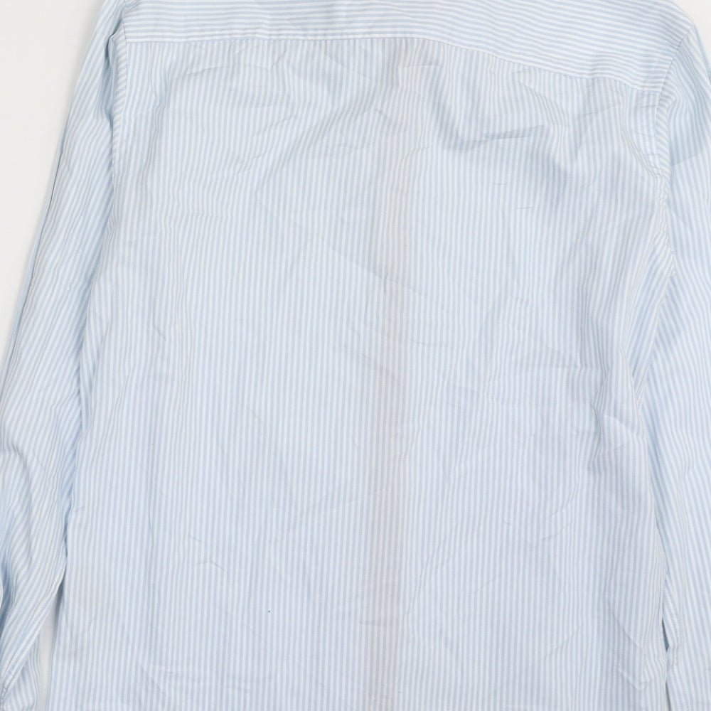 JACK & JONES Mens Blue Striped 100% Cotton  Dress Shirt Size S Collared Button