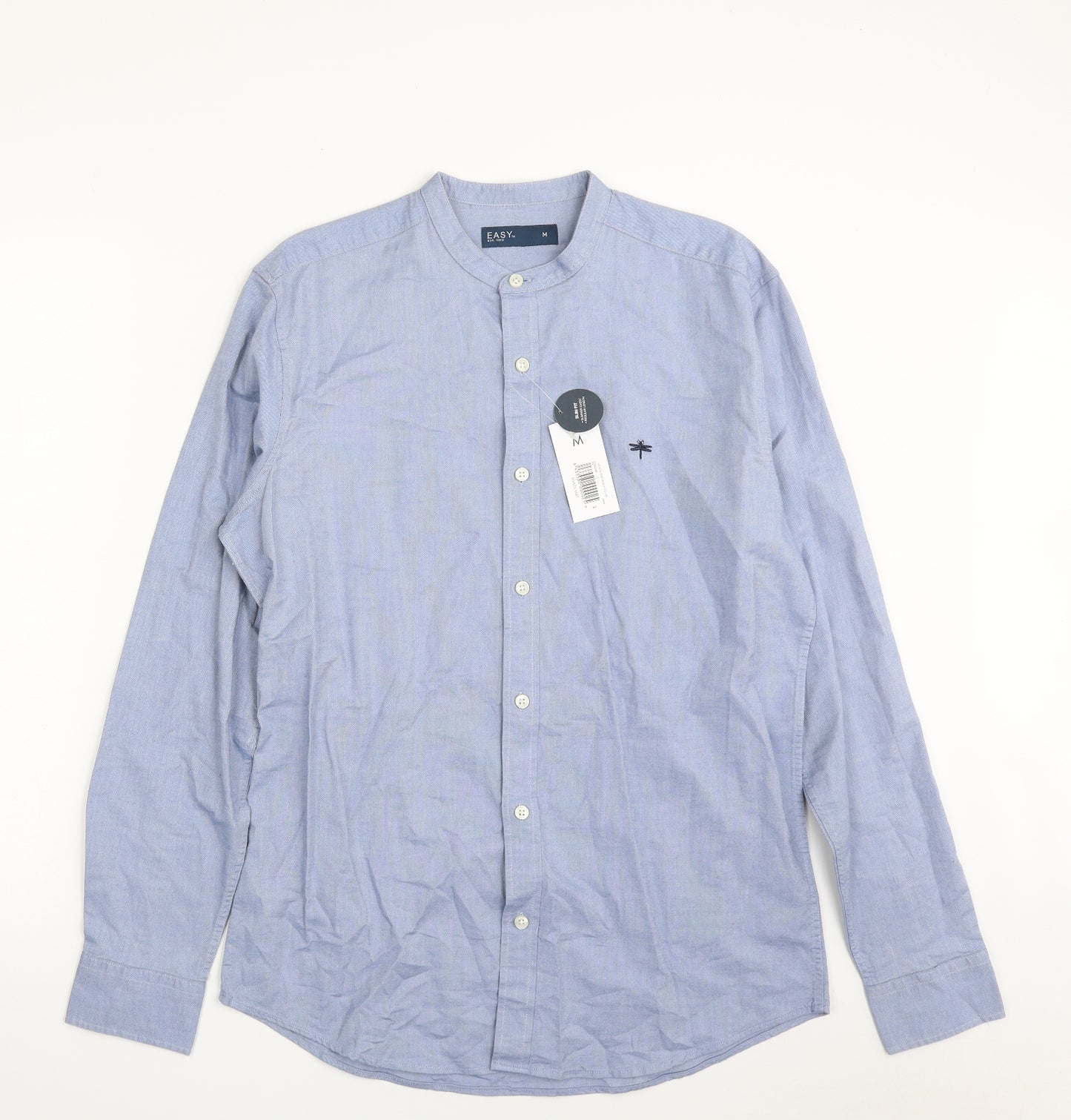 Easy Mens Blue  Cotton  Button-Up Size M Henley Button