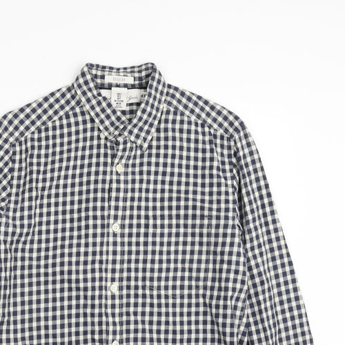 H&M Mens Blue Check Cotton  Button-Up Size S Collared Button