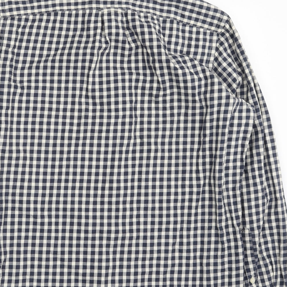 H&M Mens Blue Check Cotton  Button-Up Size S Collared Button