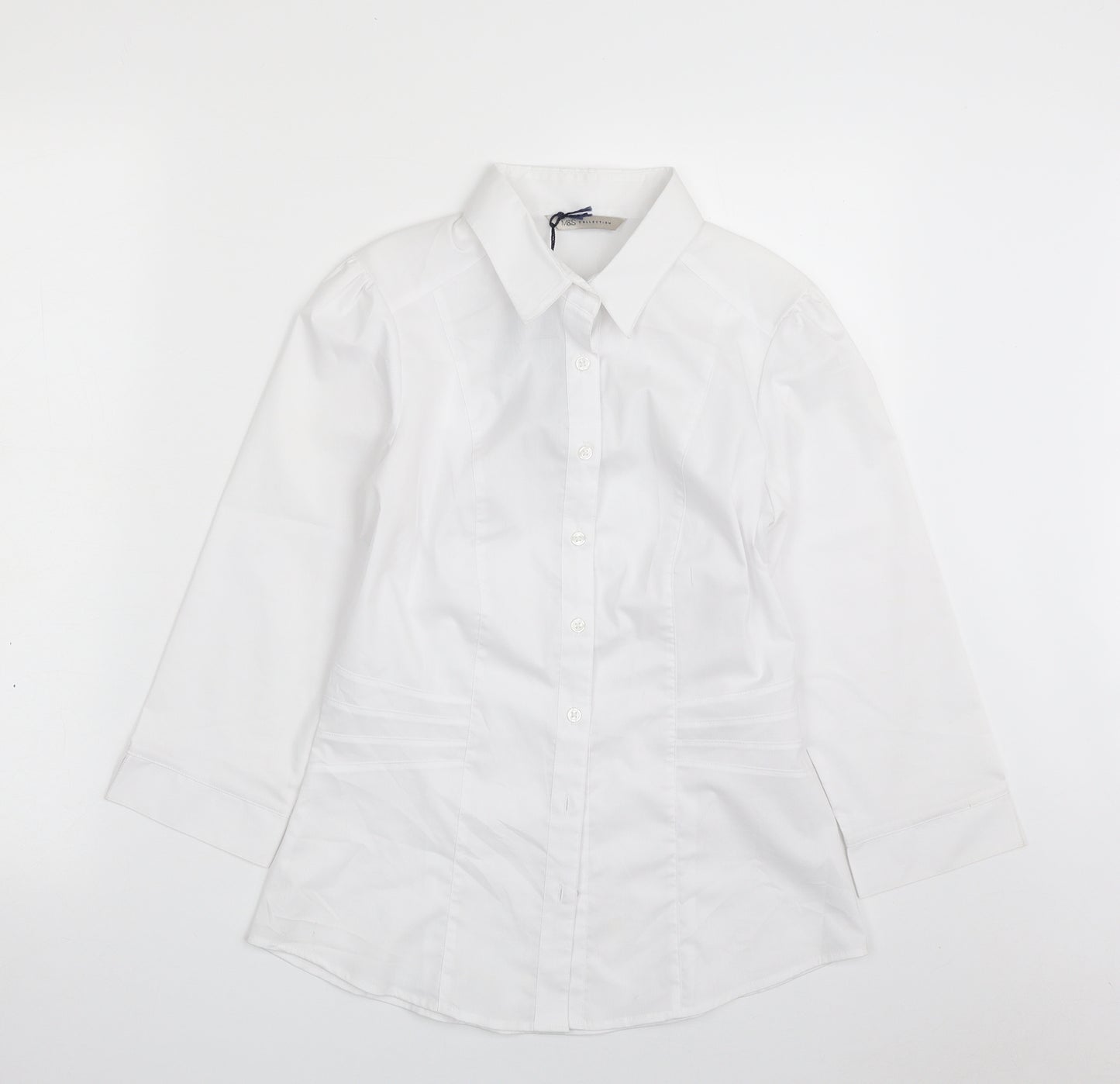 Marks and Spencer Womens White  Polyester Basic Button-Up Size 8 Collared