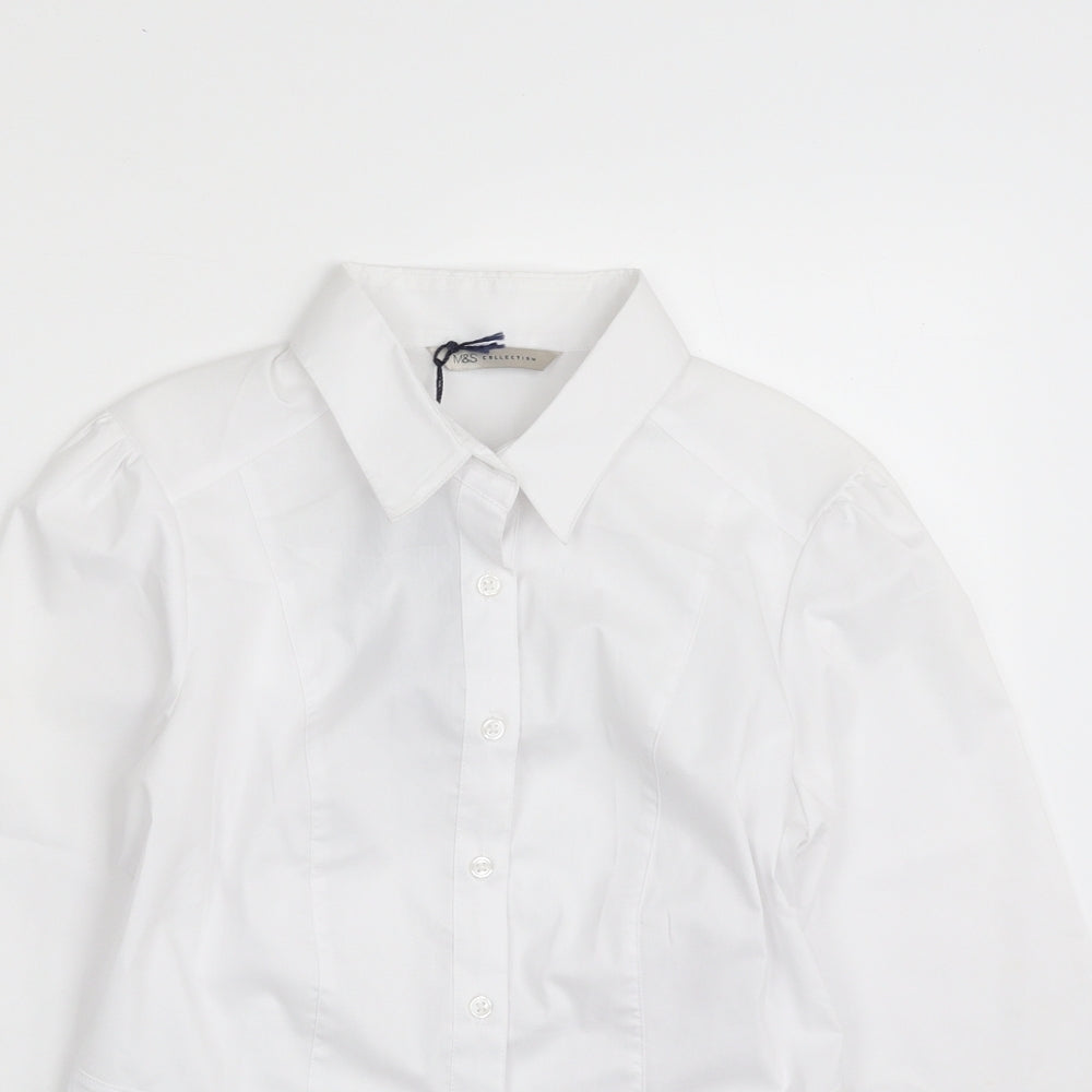 Marks and Spencer Womens White  Polyester Basic Button-Up Size 8 Collared