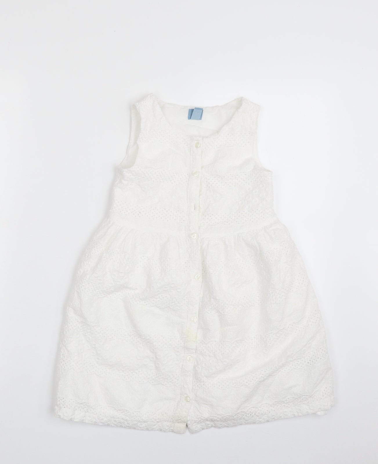 Gap Girls White Floral 100% Cotton Skater Dress  Size 5 Years  Boat Neck Button