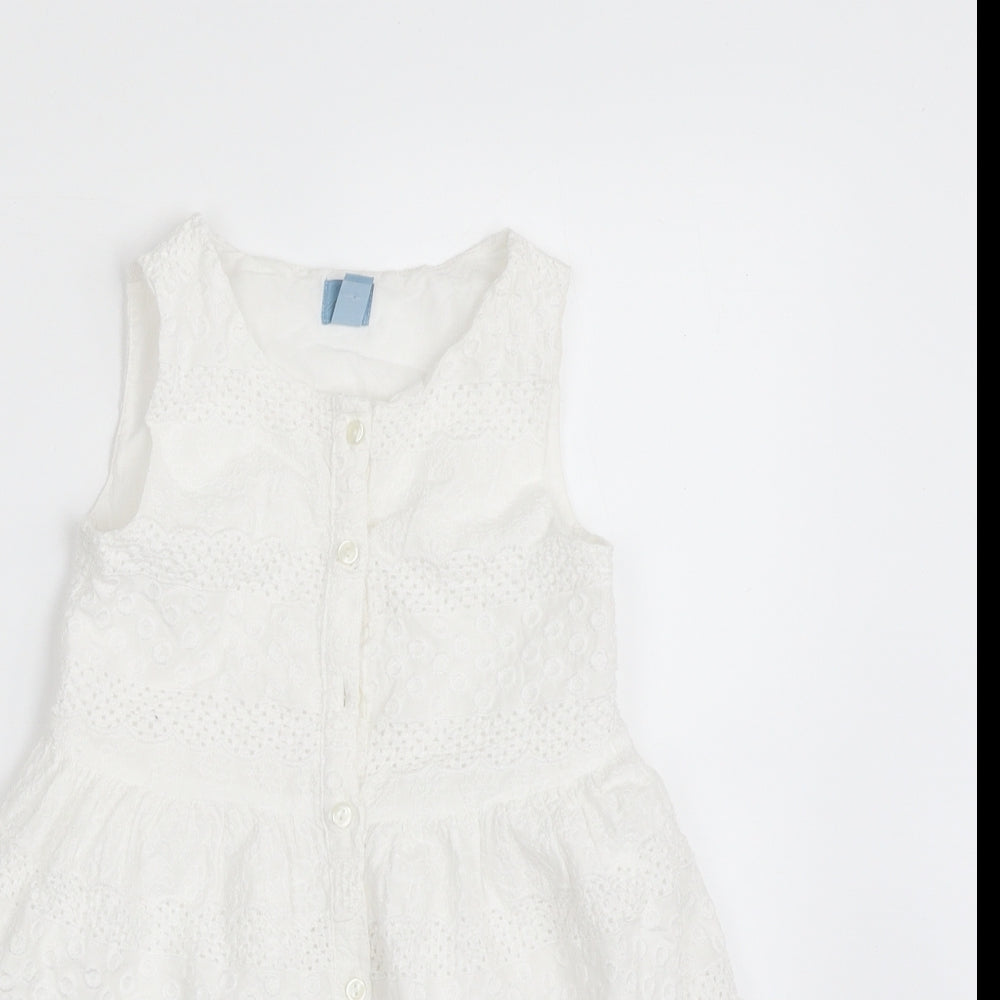 Gap Girls White Floral 100% Cotton Skater Dress  Size 5 Years  Boat Neck Button