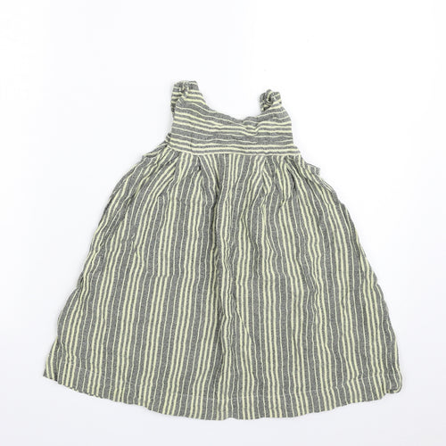 NEXT Girls Grey Striped Cotton A-Line  Size 3-4 Years  Square Neck Pullover