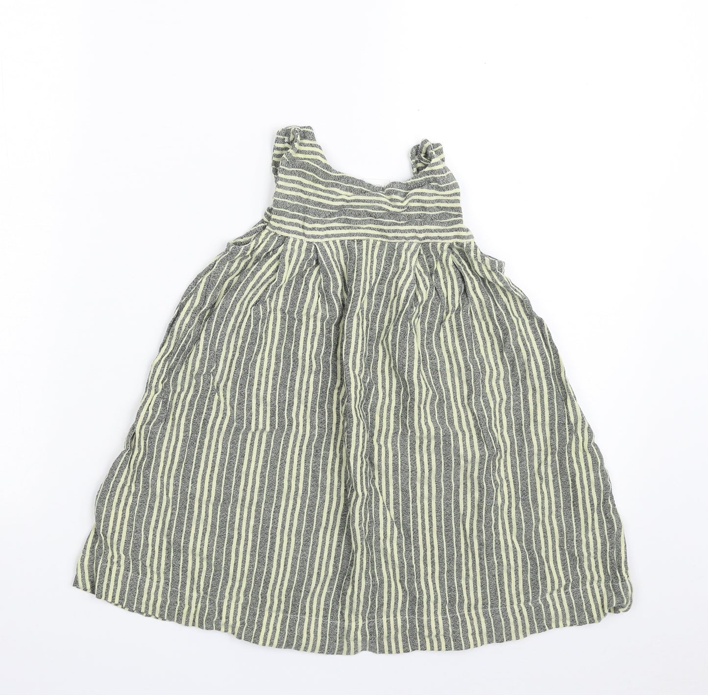 NEXT Girls Grey Striped Cotton A-Line  Size 3-4 Years  Square Neck Pullover