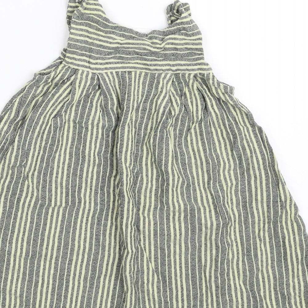 NEXT Girls Grey Striped Cotton A-Line  Size 3-4 Years  Square Neck Pullover