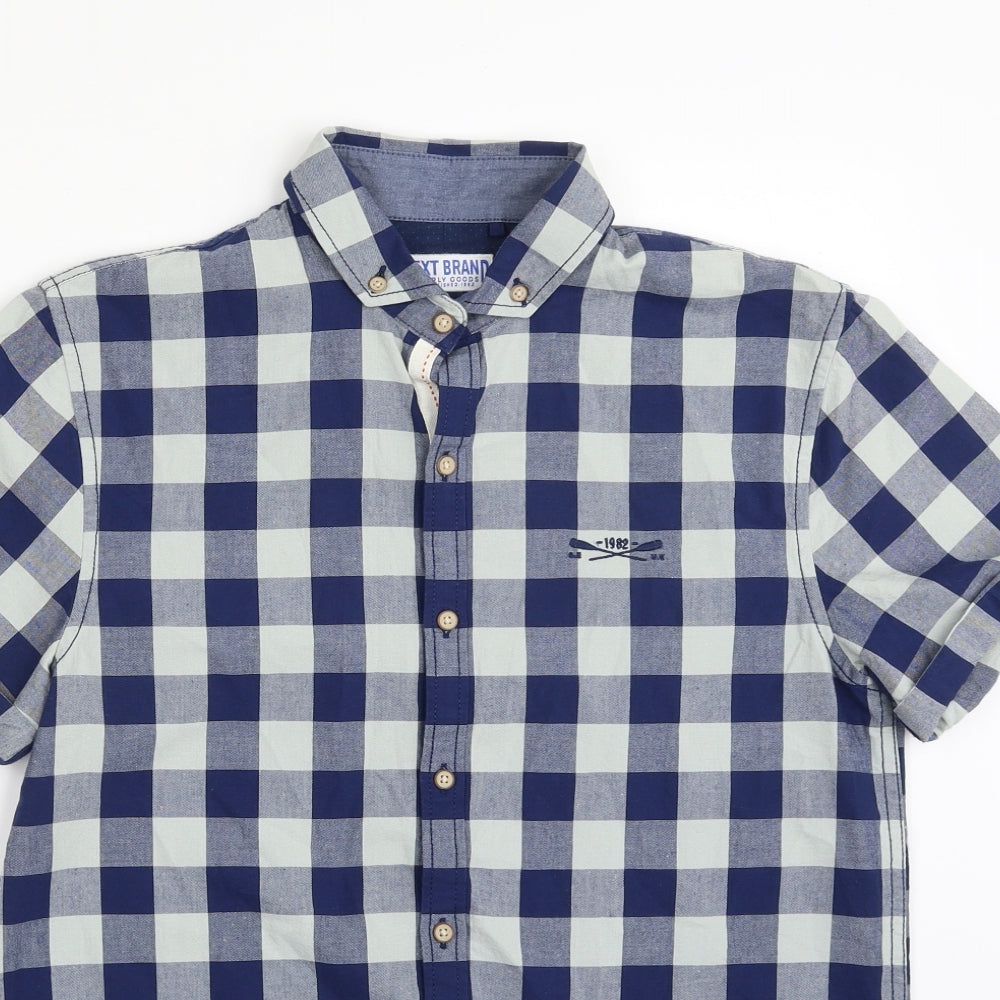 NEXT Boys Blue Check 100% Cotton Basic Button-Up Size 14 Years Collared Button