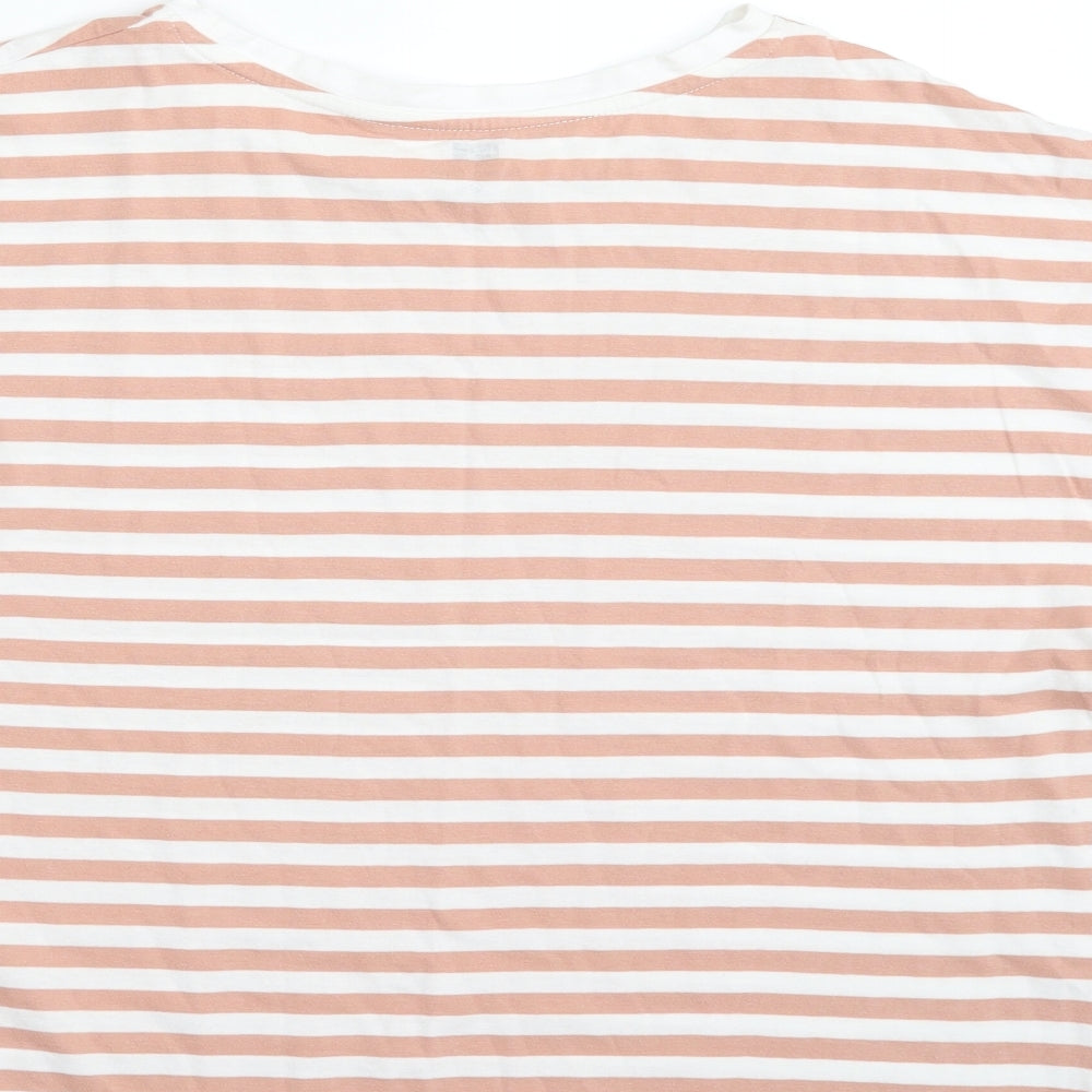 F&F Womens Pink Striped 100% Cotton Basic T-Shirt Size 10 Crew Neck - C'est la Vie