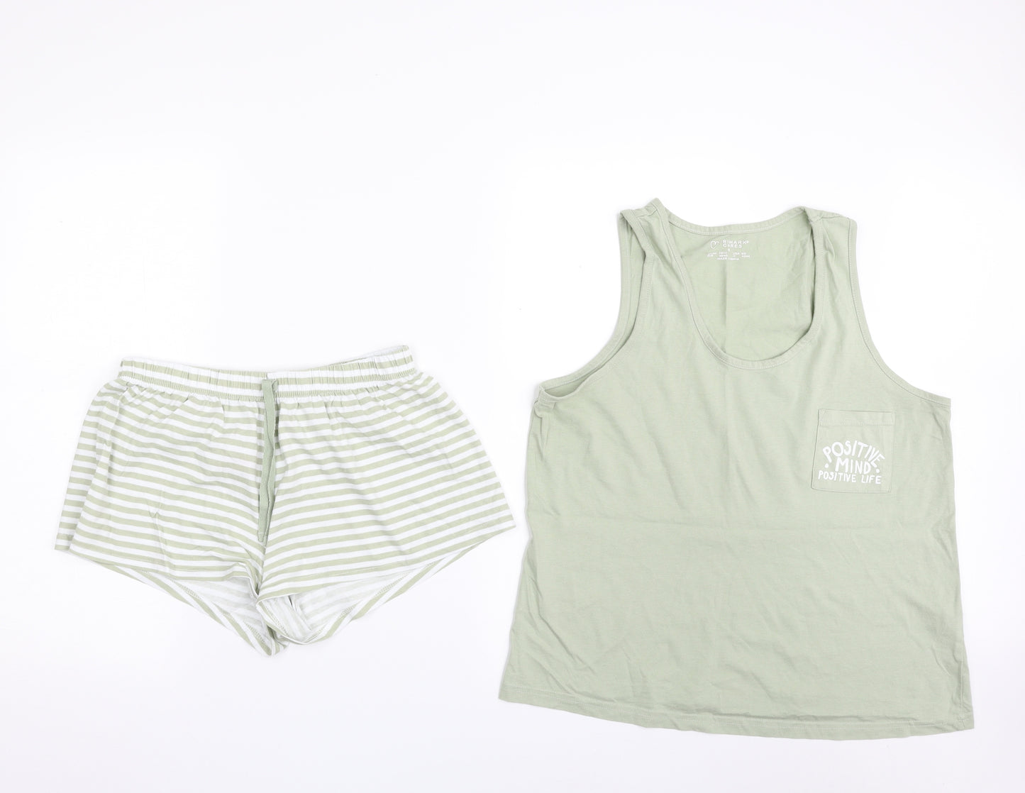 Primark Womens Green Striped 100% Cotton Top Pyjama Set Size 10   - Positive Mind