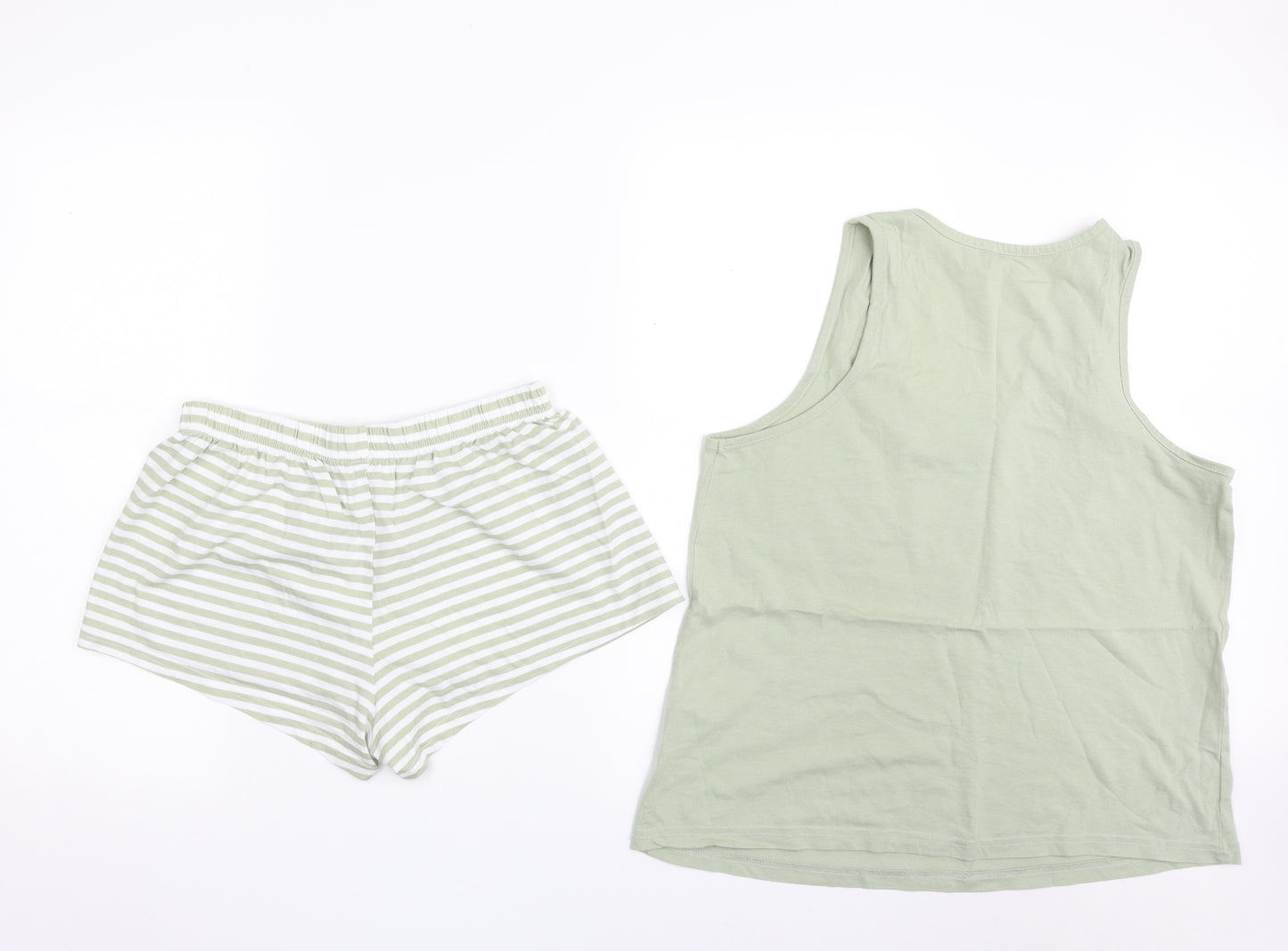 Primark Womens Green Striped 100% Cotton Top Pyjama Set Size 10   - Positive Mind