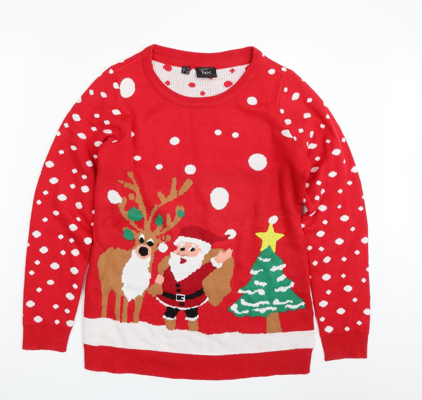 bpc Womens Red Crew Neck Polka Dot Acrylic Pullover Jumper Size 8   - Christmas