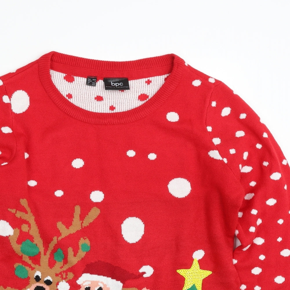 bpc Womens Red Crew Neck Polka Dot Acrylic Pullover Jumper Size 8   - Christmas