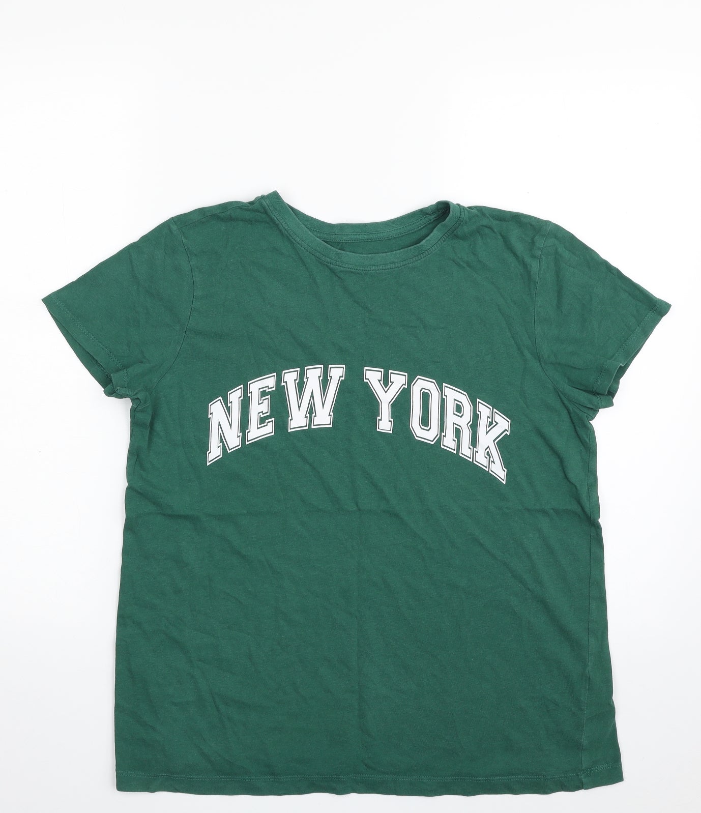 Primark Womens Green  100% Cotton Basic T-Shirt Size 12 Crew Neck - New York