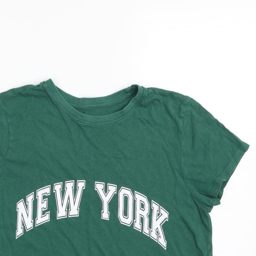 Primark Womens Green  100% Cotton Basic T-Shirt Size 12 Crew Neck - New York