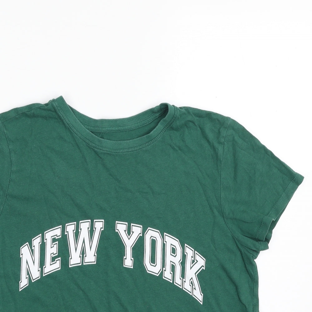 Primark Womens Green  100% Cotton Basic T-Shirt Size 12 Crew Neck - New York