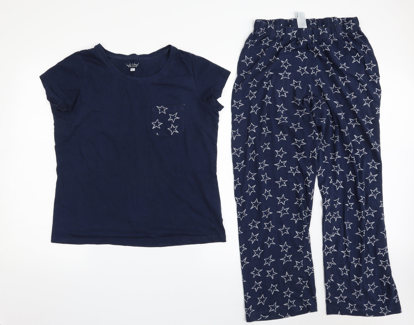 F&F Womens Blue Solid 100% Cotton Top Pyjama Set Size 8   - Size 18-10
