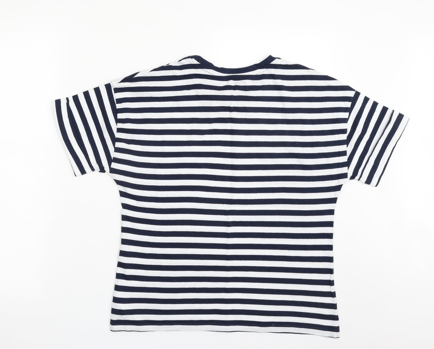 F&F Womens Blue Striped 100% Cotton Basic T-Shirt Size 10 Crew Neck